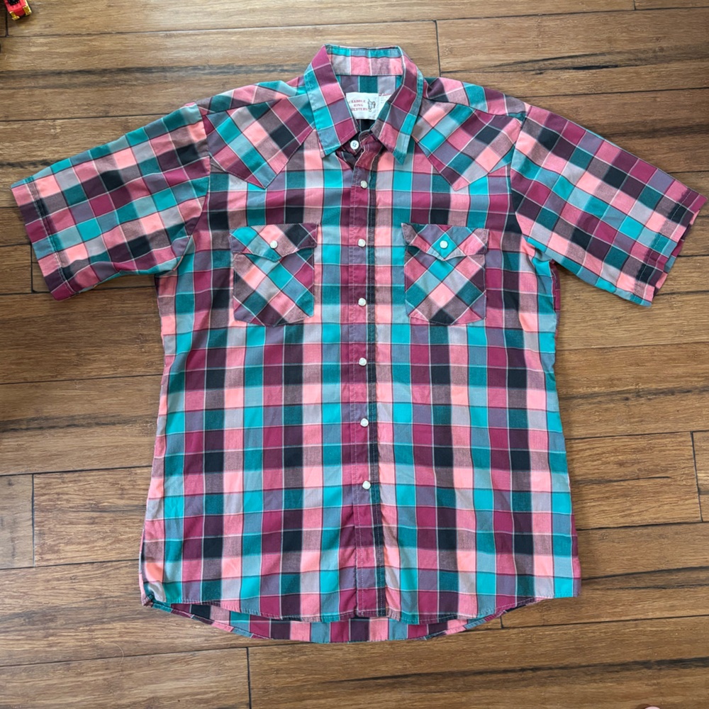 SADDLE KING WESTERN PEARL SNAP VTG MADE USA 80s 90s BUTTON DOWN SHIRT MENS SZ L